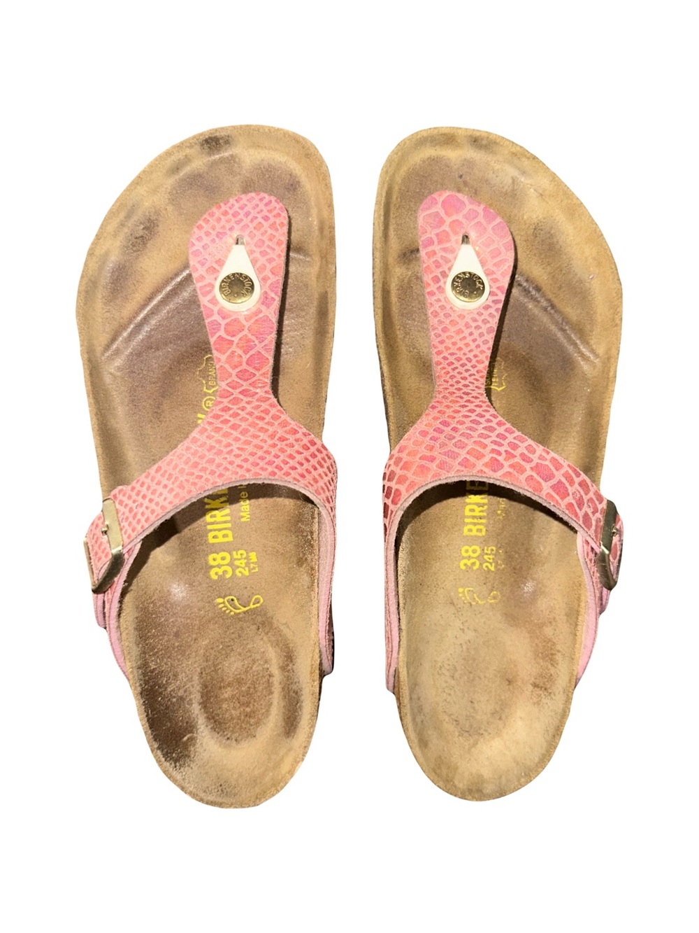 Birkenstock Gizeh Biko-Flor Shiny Snake Rose Metallic Thong Sandal US 8 EU 38